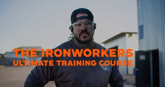 Ironworker in a steel yard; title: The Ironworkers Ultimate Training Course